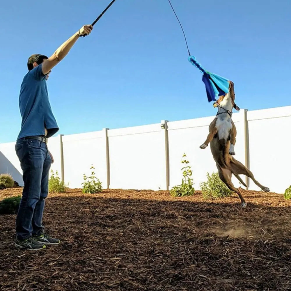 Flirt Pole Telescópico para Perros - Juguete Interactivo de Persecución