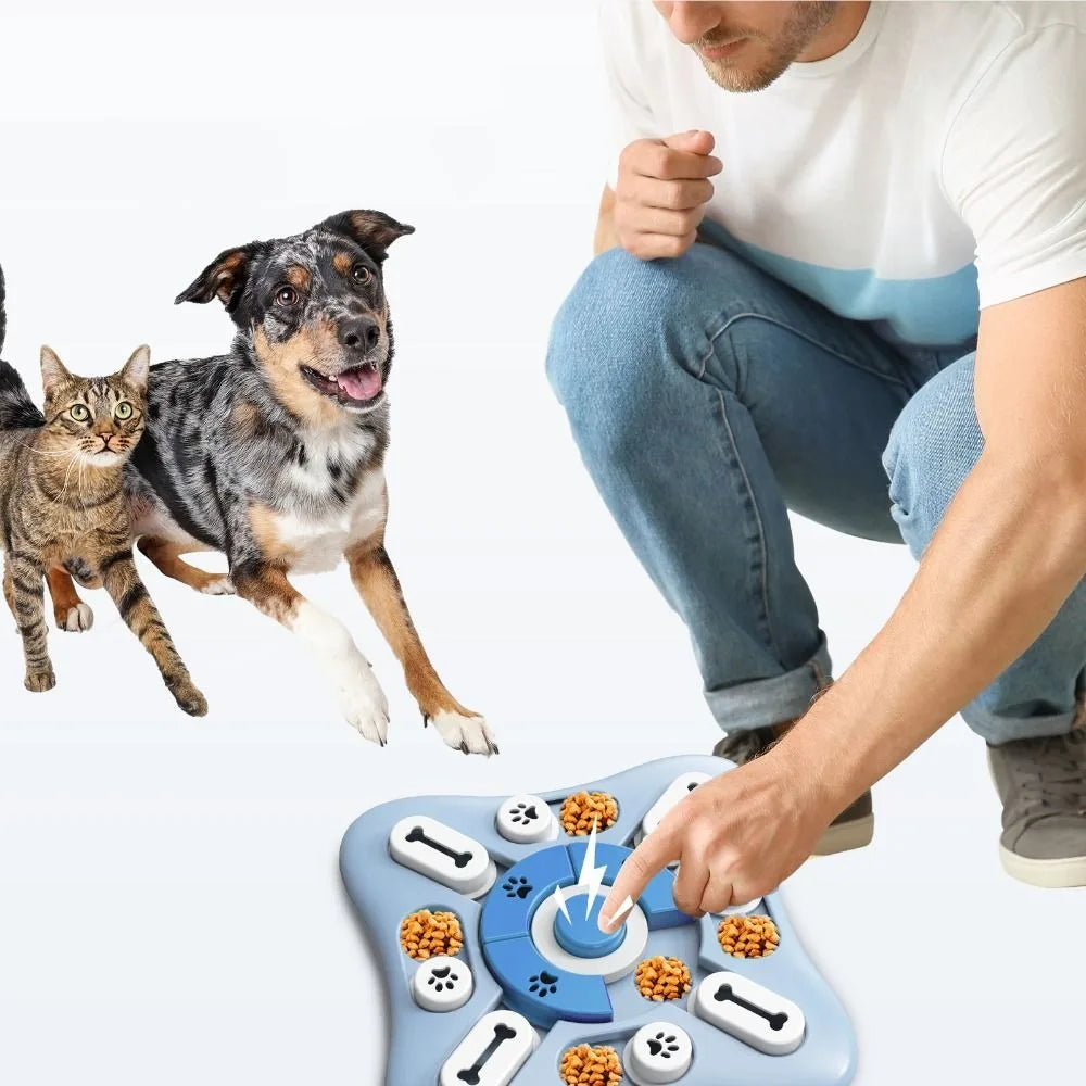 Juguete Interactivo 2 en 1: Puzzle Giratorio y Comedero Lento para Perros y Gatos