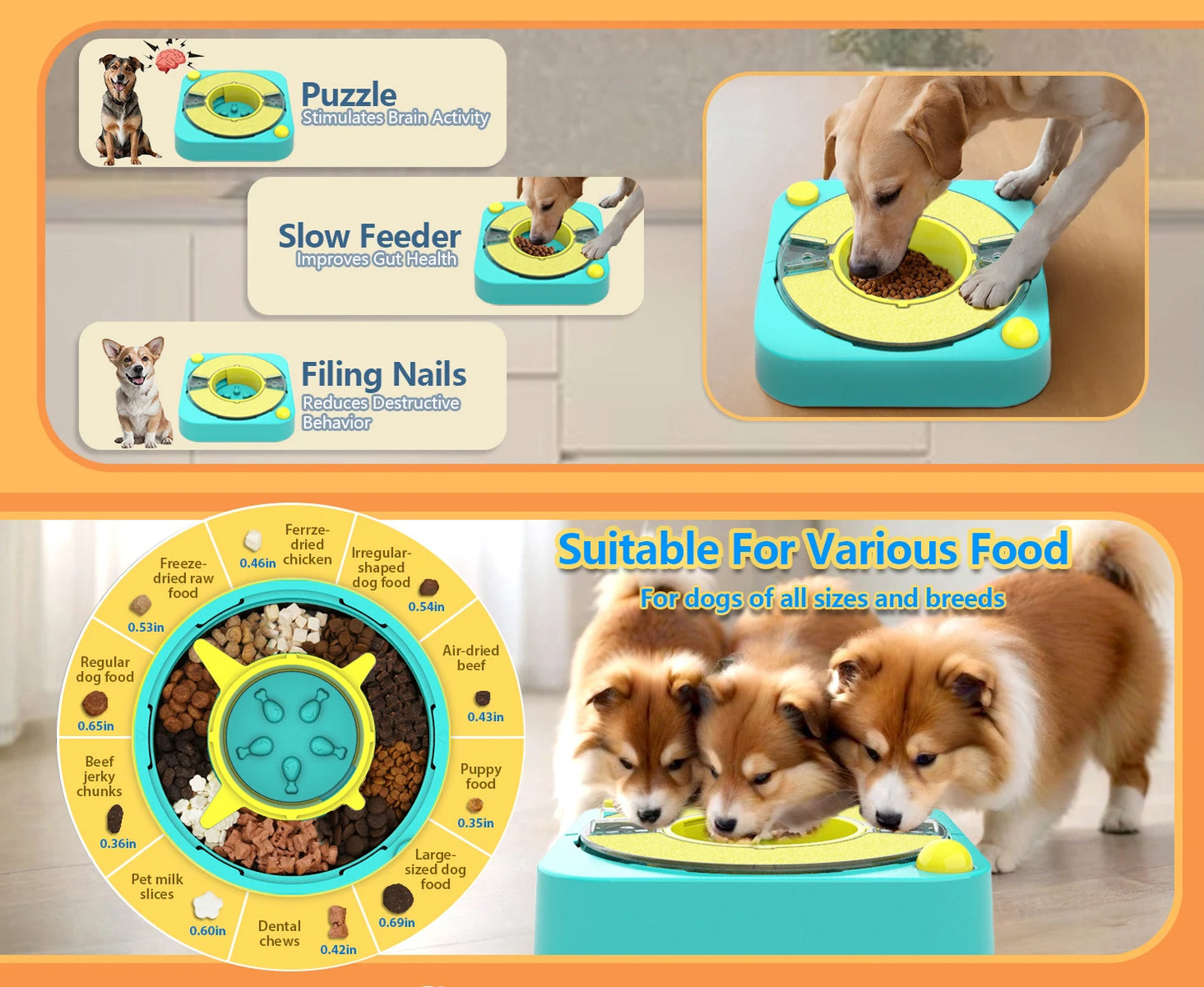 Puzzle Interactivo 3 en 1 para Perros: Comedero Lento con Dificultad Ajustable