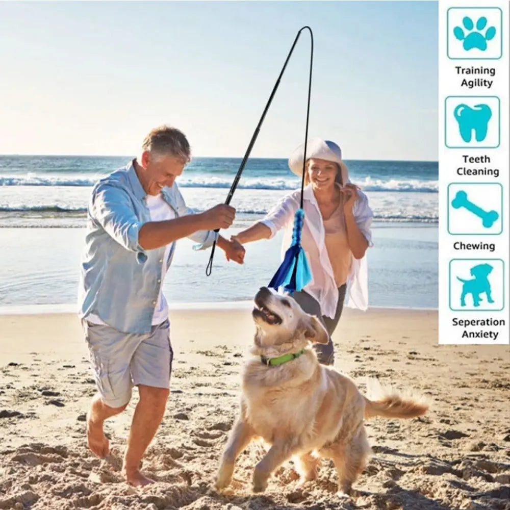 Flirt Pole Telescópico para Perros - Juguete Interactivo de Persecución